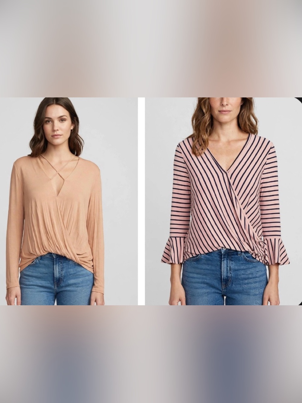 Women's Pink Long Sleeve Top - Stylish V-Neck Peach Criss Cross Size L NWOT